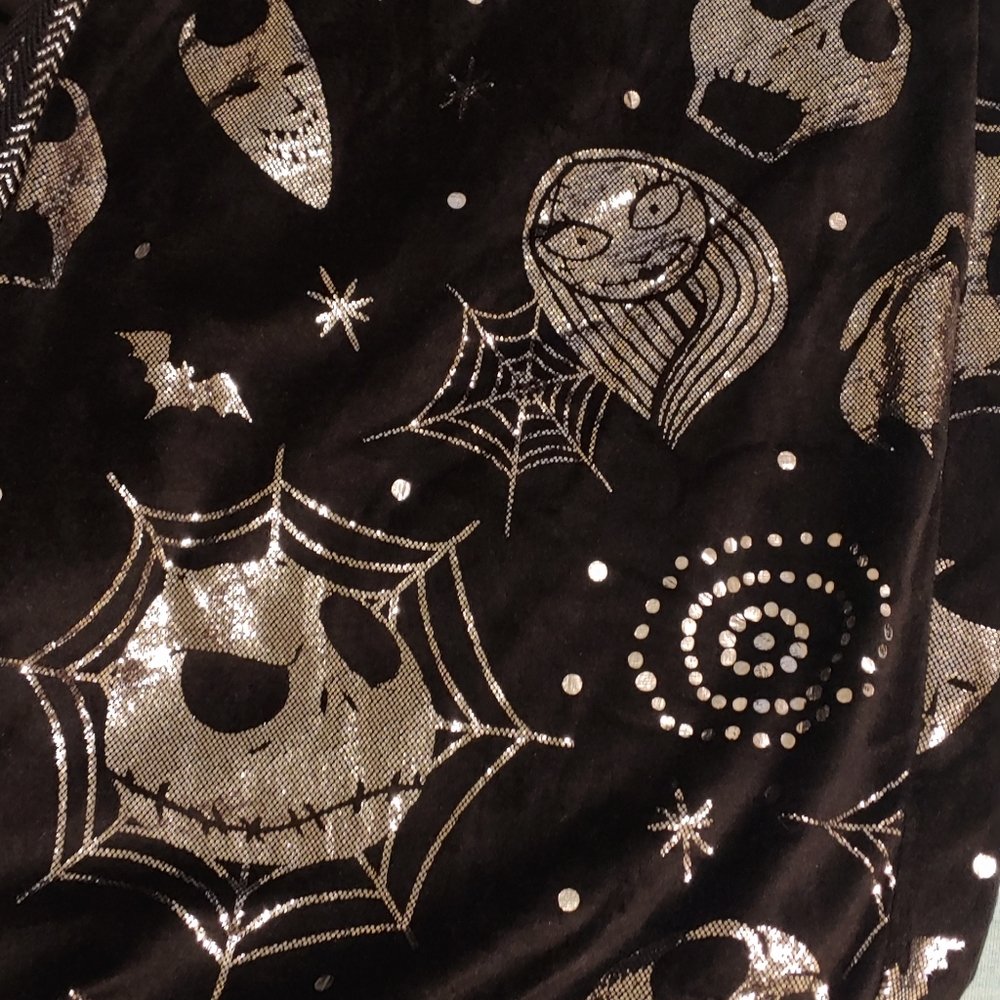 Disney Black Pajama Pants with Silver Halloween Skull & Web Print - Picture 7 of 9